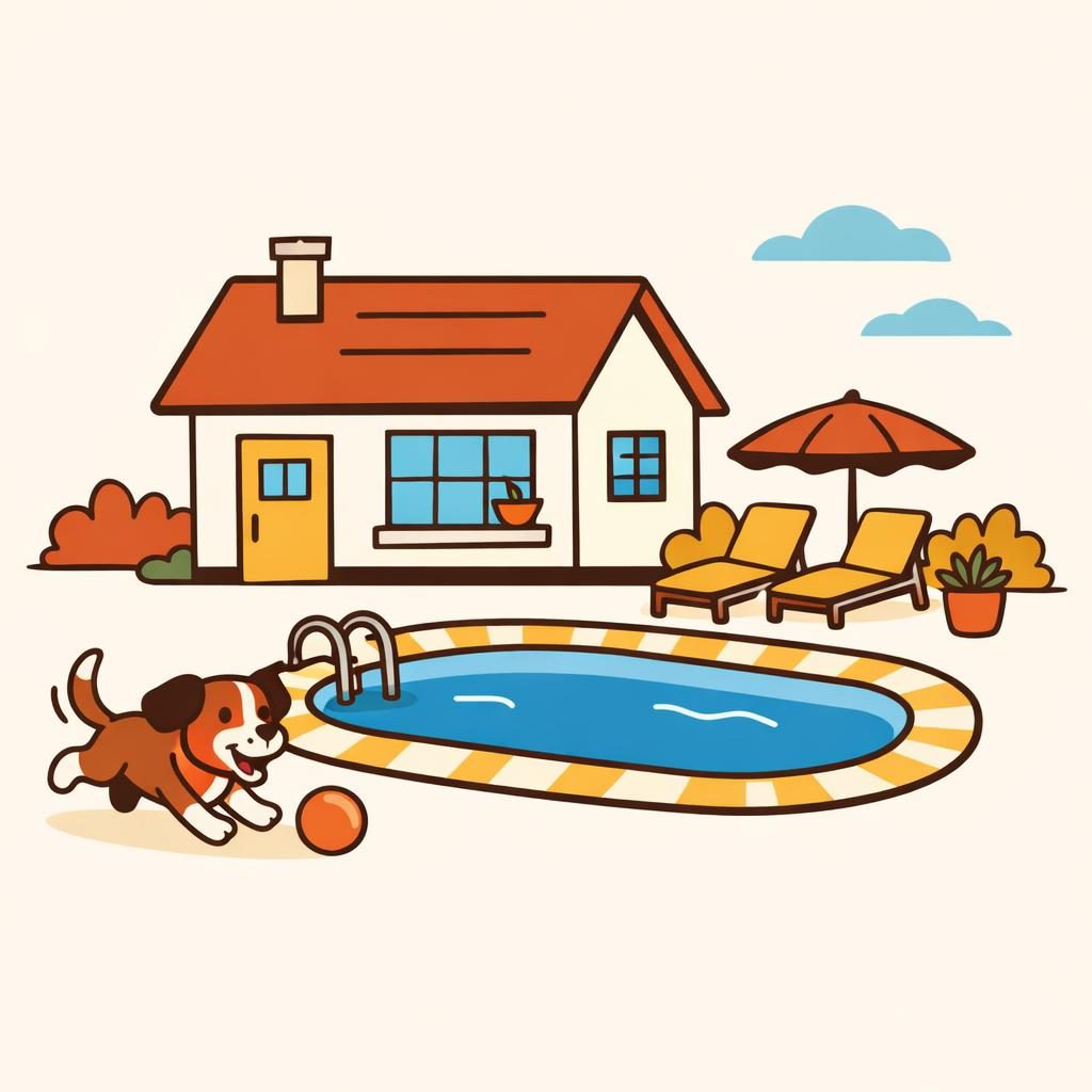 home with new pool and dog
